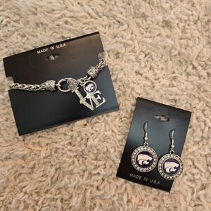 KState Bracelet & Earrings Set Wildcat Rhinestones
